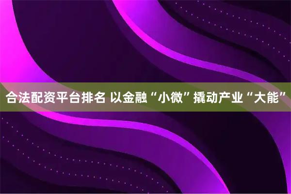 合法配资平台排名 以金融“小微”撬动产业“大能”